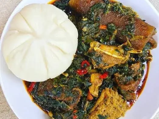 Pounded Yam with Vegetable Soup