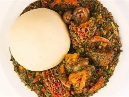 Wheat Swallow and Efo Riro Soup 